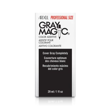 Retail box packaging of a 1-ounce bottle of Ardell Gray Magic Color Additive printed with product details 