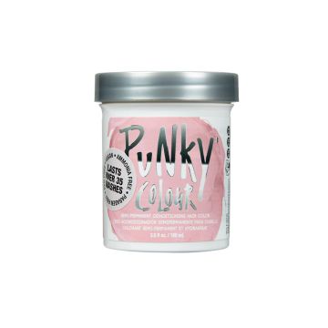 A front view of a white 3.5 ounce container of Punky Colour Semi Permanent Conditioning Hair Color Cotton Candy with light pink themed label