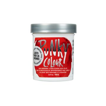 A 3.5 ounce jar of Punky Colour Semi Permanent Conditioning Hair Color Fire facing foward showing its red label
