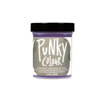 A 3.5 ounce see through jar with black twist cap of Punky Colour Platinum Blonde Toner showing its purple toner contents