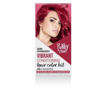 Punky Colour Semi-Permanent Hair Color Kit Cherry on Top retail box front side featuring red-haired model